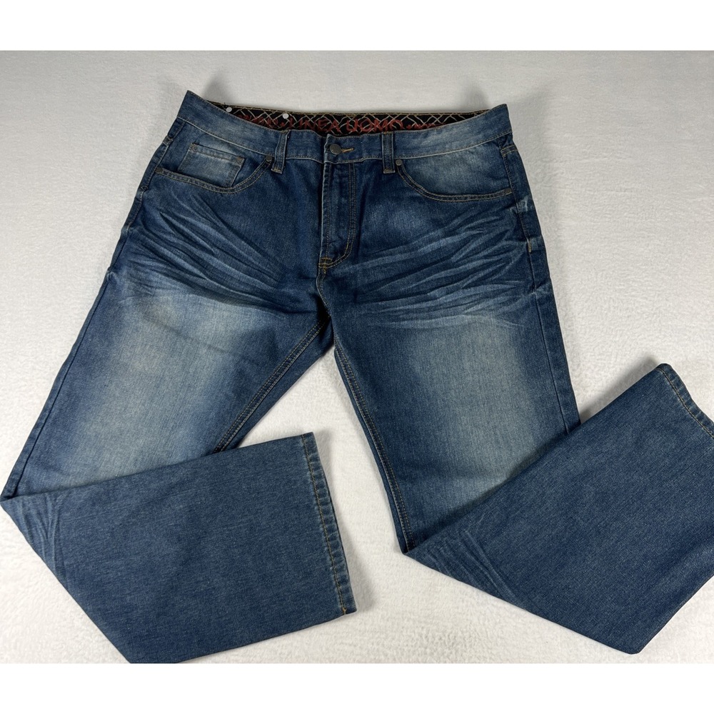 Linea Uomo Men's Jeans W38 L30 Blue Medium Wash Straight Regular Fit Denim